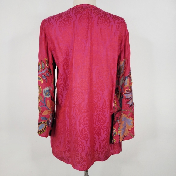 TIME FOR ME Pink Fuchsia Embroidered Bohemian Top - Picture 3 of 5